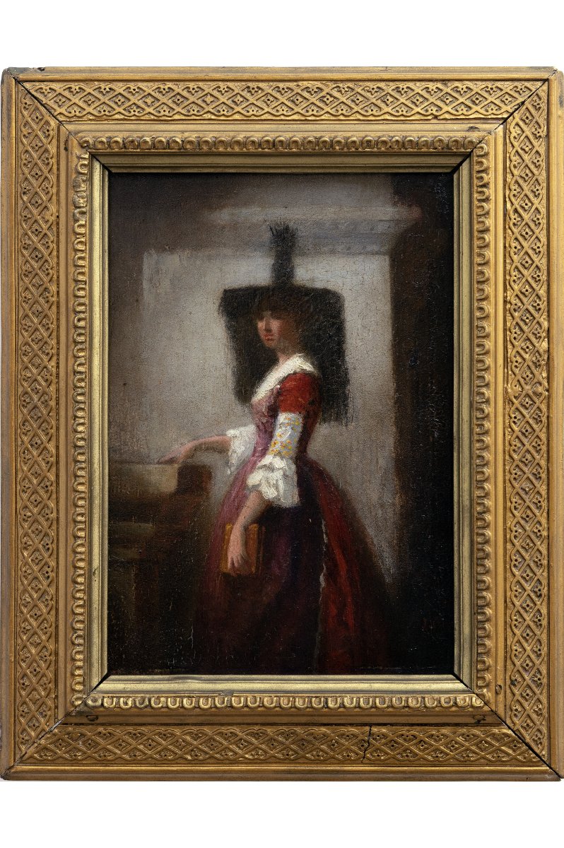 Jules Chevrier – Portrait Of A Woman From The Bresse Region – Oil On Panel – Signed-photo-2