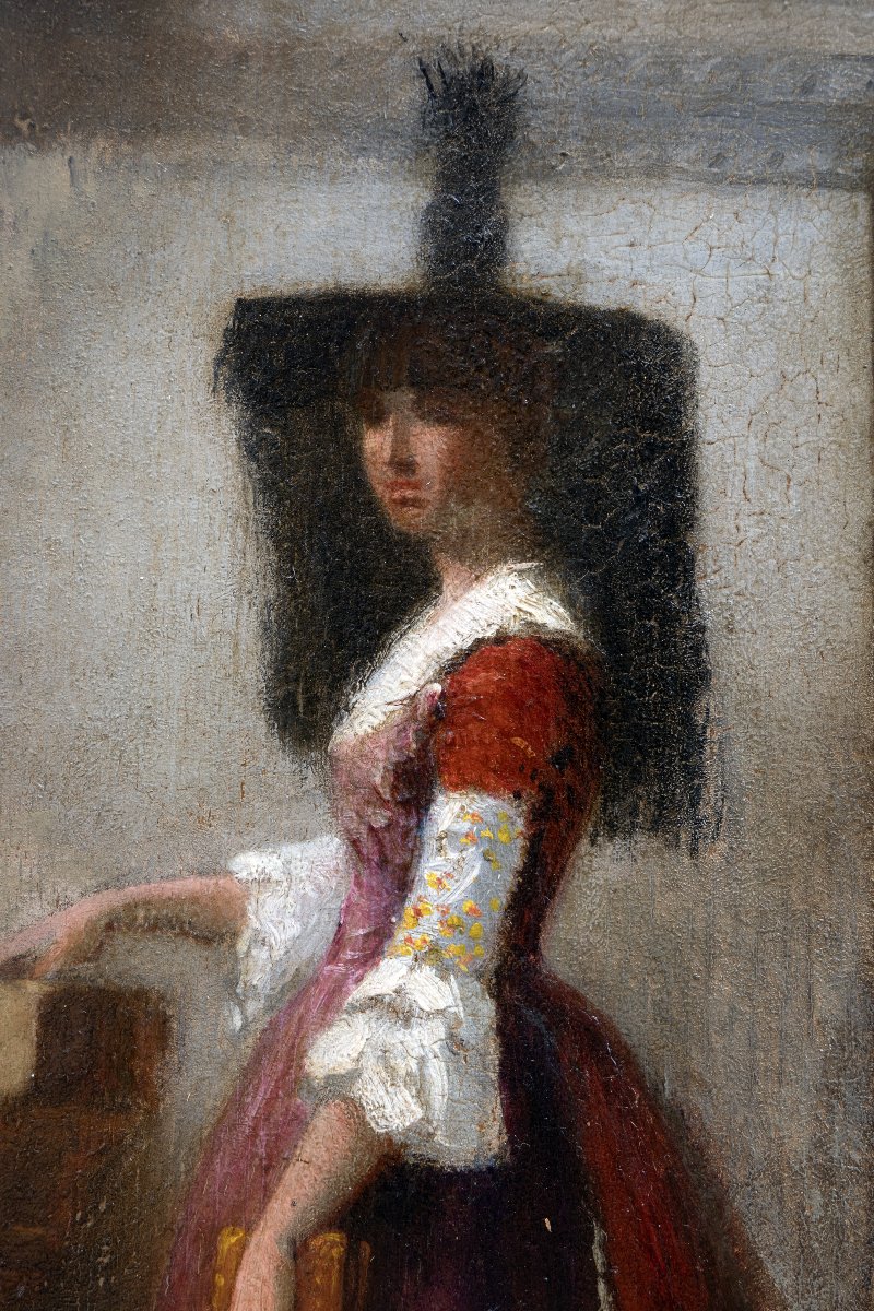 Jules Chevrier – Portrait Of A Woman From The Bresse Region – Oil On Panel – Signed-photo-1