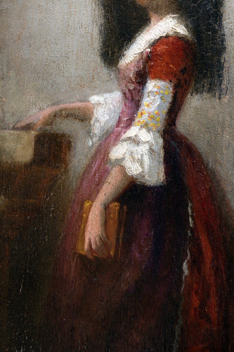 Jules Chevrier – Portrait Of A Woman From The Bresse Region – Oil On Panel – Signed-photo-2