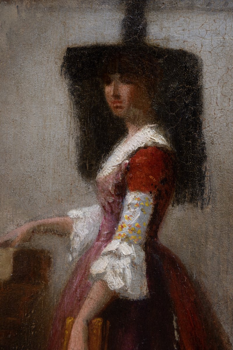 Jules Chevrier – Portrait Of A Woman From The Bresse Region – Oil On Panel – Signed-photo-3