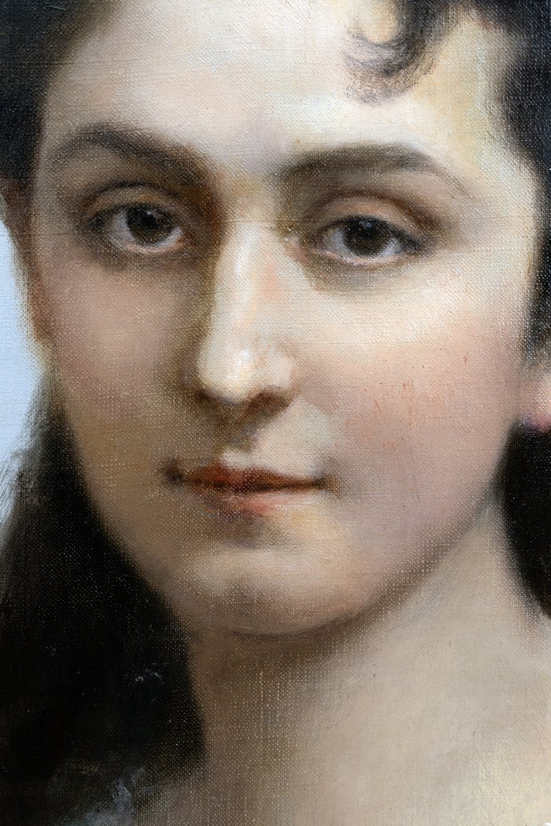 Théodore Lévigne – Portrait Of A Young Woman In A Blue Dress  – Oil On Canvas – Signed And Dated 1904-photo-1