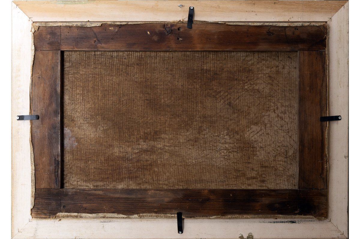 Famille de pêcheurs à l’entrée d’un port  – Huile sur toile – Signée – vers 1850-photo-4