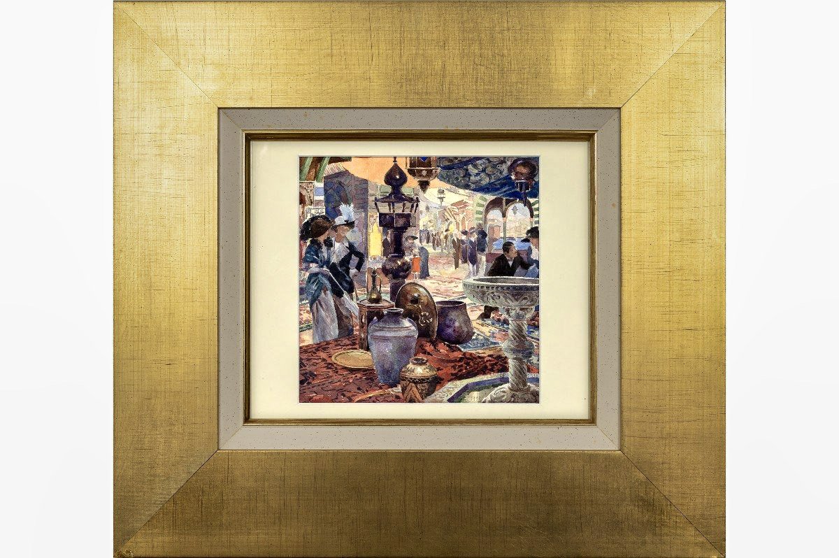 Marché oriental à l’Exposition universelle de Gand (Belgique), 1913 – Aquarelle datée-photo-2
