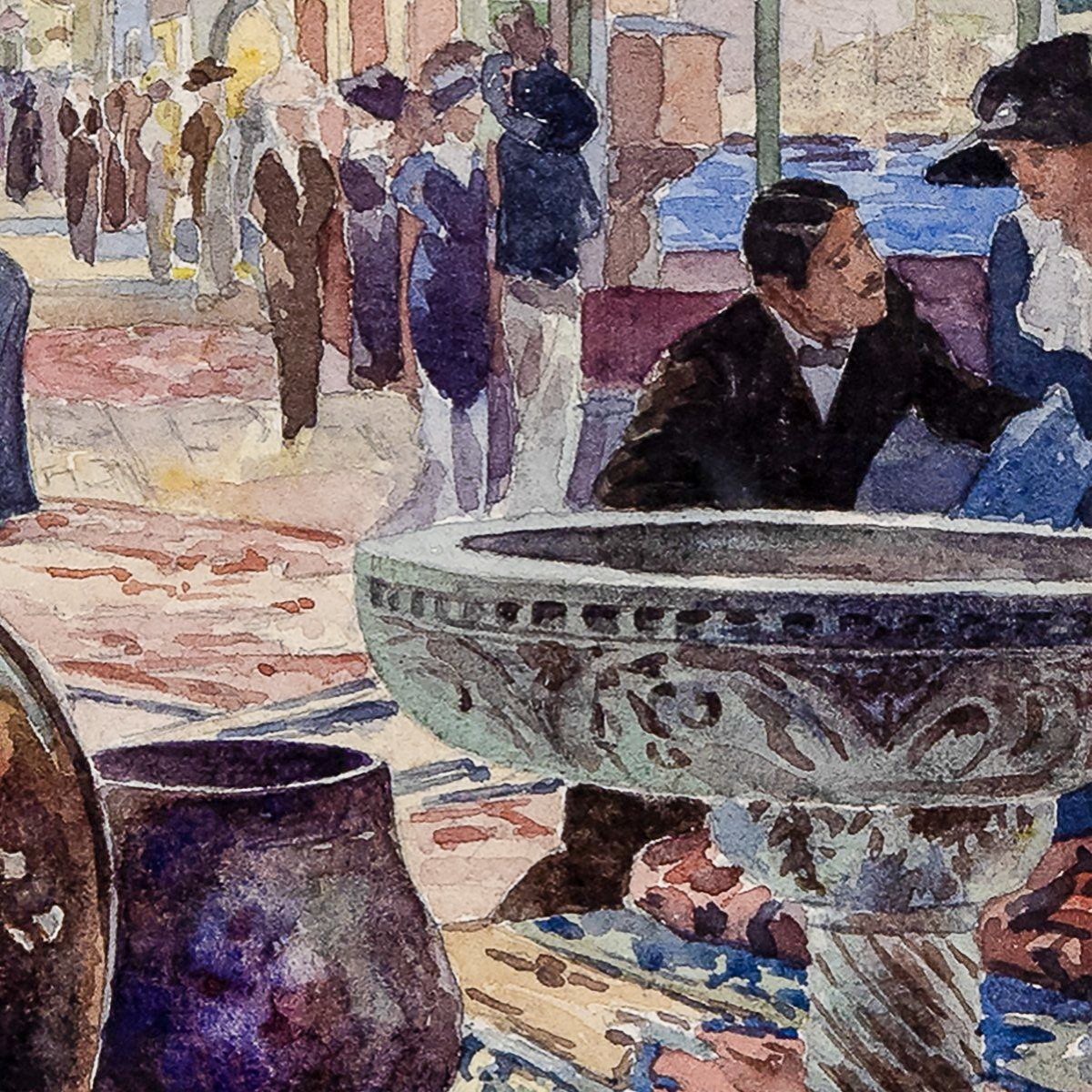 Marché oriental à l’Exposition universelle de Gand (Belgique), 1913 – Aquarelle datée-photo-2