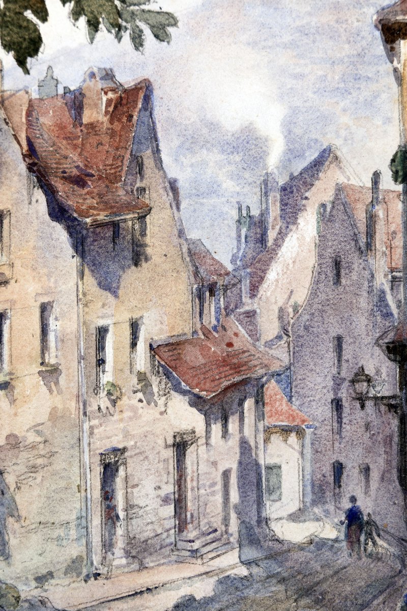 Maurice Boutterin - Sloping Street In A Village - Watercolor - Signed And Dated 1913-photo-1