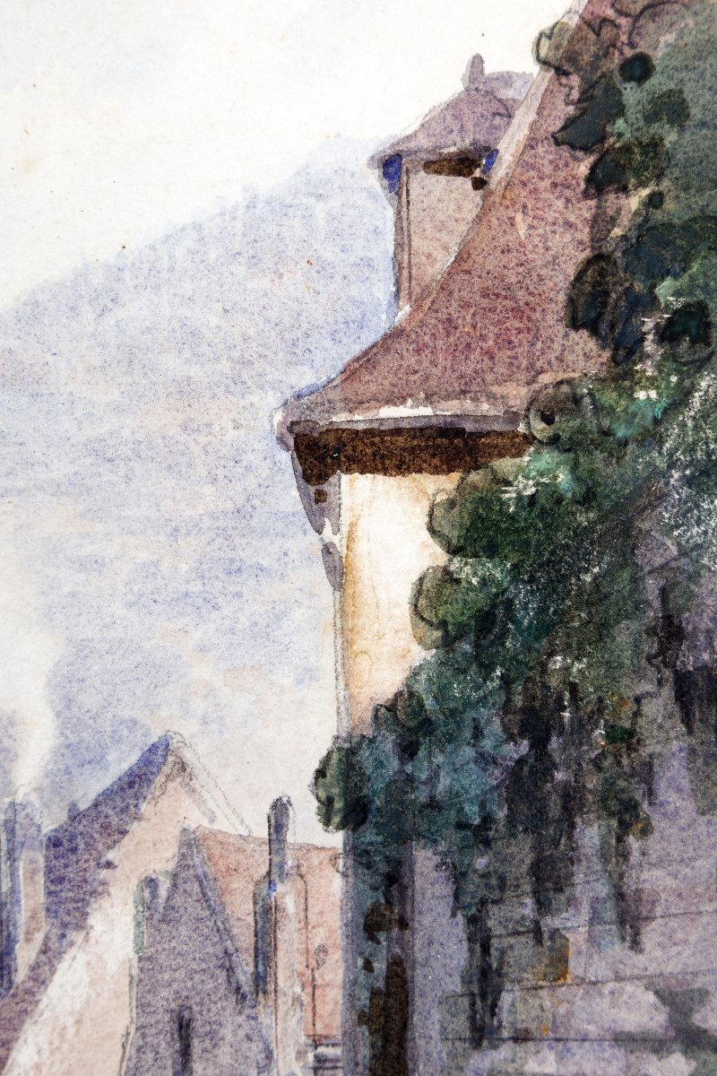 Maurice Boutterin - Sloping Street In A Village - Watercolor - Signed And Dated 1913-photo-5