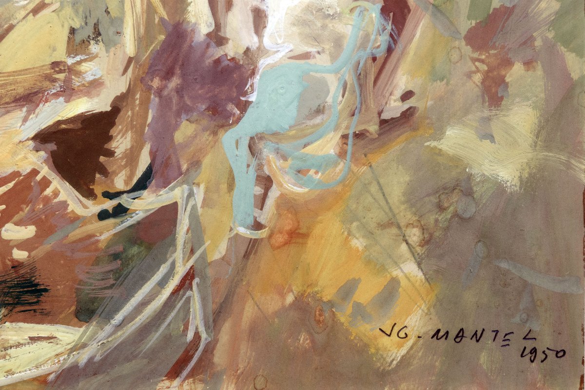 Jean Gaston MANTEL – Scène de plage au Maroc  – Gouache – Signée et datée 1950-photo-3