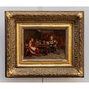 Gothic Style  - Penguilly Octave -tavern Scene With 2 Elderly Figures - 1860