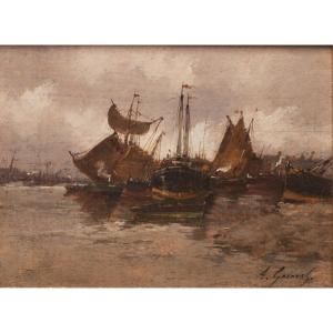 Marine: Sailboats In Port. Eugène Galien-laloue - Signed A Granval (pseudonym), Early 20th Century