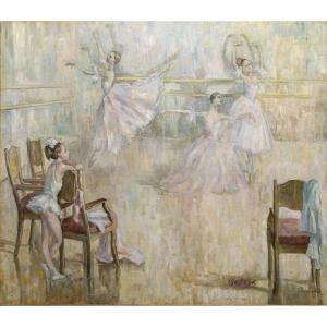 Ballerinas Exercising - Oil On Canvas - Signed A. Chevtchouk - 20th Century