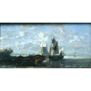 Léon Morel-fatio (1810 – 1871) – Oil On Panel – Navy – Signed