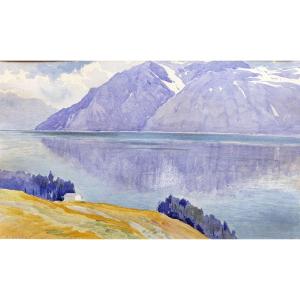 Lemaire Francis – View Of Lake Geneva – Watercolor – Signed And Dated 1915