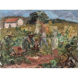 Artiste polonais - Landau Zygmunt (1898 – 1962) – Vendanges En Méditerranée – Huile Sur Toile
