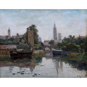 Million Joseph (1861 - 1931) – View Of Bruges, Animated – Signed – 1873