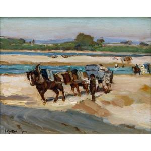 Avignon Provence – Louis Agricol Montagné – Charrette Sur La Grève – 1904