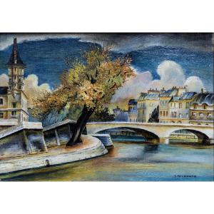 Mackinnon Sine – The Quays In Paris – Oil On Canvas – Circa 1950 - Signed