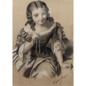 Jeune Fille Au Collier De Perles – Circa 1850 - Signé