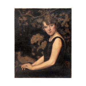 Huguette Carron – Femme Au Collier De Perles – Huile Sur Toile 