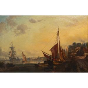 Richard Faxon – Unloading The Ship - Oil On Canvas - Signed