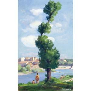 Paul Ledoux – Bathers On The Rhône – Gouache – Signed And Dated (1941)