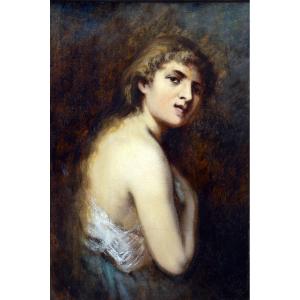 Charles Royer - Portrait Of A Woman Seen From Three-quarters Back - Oil On Panel - Signed