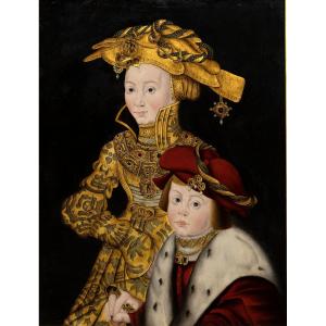 Franz Wolfgang Rohrich – Portrait Of Sibylle Of Cleves And Her Son - Oil On Wood - 19th Century
