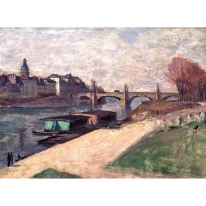 Ecole de Paris – René Thomsen - Paysage Avec Rivière Et Bateaux Lavoirs – Signé, daté