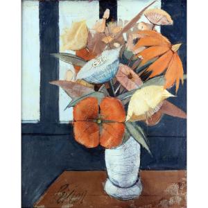 Charles Levier – Grand bouquet – Huile sur toile - Signée