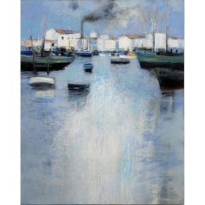 Jean-François PIERRE – Côte atlantique : Maisons à l’île d’Yeu – Huile sur toile – Signée 