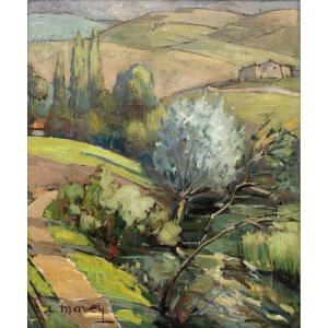 Louis Marcy – Provençal Landscape – Oil On Panel - Signed