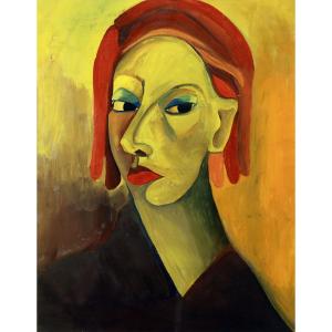 Yves Dubail - Portrait cubiste - Gouache - Signée au dos