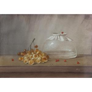 Trompe-l'œil Still Life: Grapes, Currants And Glass – Watercolor 