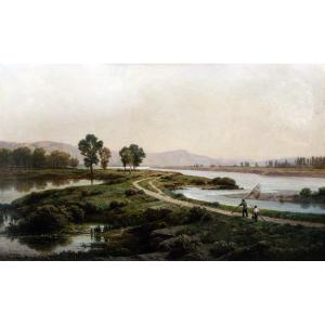 Antoine PONTHUS-CINIER – L’Allier et ses délaissés à Vichy– huile sur toile – Signée et datée