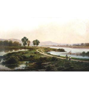Antoine Ponthus-cinier – The Allier River And Its Lakes - Oil On Canvas - Signed