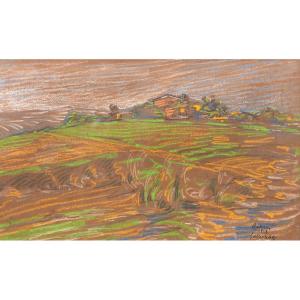 Adrien GODIEN – Le village de Sathonay – Pastel – Signé et daté
