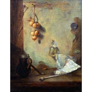 Artiste russe ou ukrainien – Nature morte aux oignons – Monogrammée et nom au dos