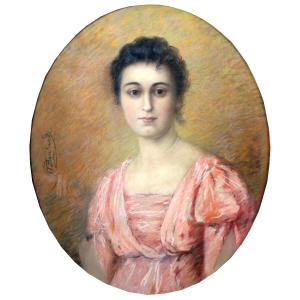 Pastel – Portrait Of A Young Woman – 19th Century – Signed