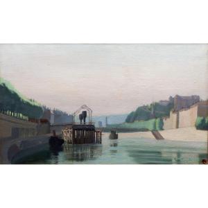 Pierre LAROCHE - La Saône à Lyon - Huile sur toile - Signée et datée