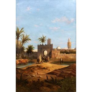 Antoine Ponthus-cinier - Animated View Of The Touggourt Gate (algeria) - Oil On Canvas - 1880