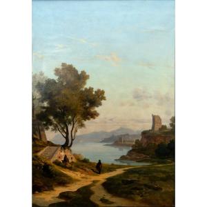 Antoine Claude PONTHUS-CINIER – Paysage italianisant aux ruines – Huile sur toile – Vers 1880