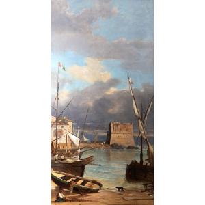 Antoine Claude PONTHUS-CINIER – Vue du port de Naples – Huile sur toile – Monogrammée - XIXe s.