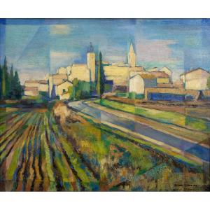 Jean PANNARD -  Village du sud de la France – Huile sur toile – Signée – Vers 1950 