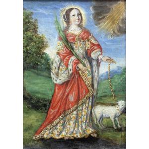 École franco-flamande – Sainte Agnès – Fin XVIIe – Huile sur toile