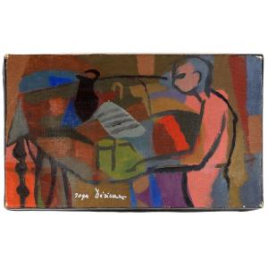 Roger DERIEUX – Personnage rose – Huile sur toile –  1956 - Signée 