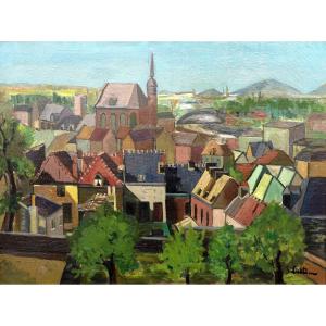 Vue de Mons (Hainaut, Belgique) - Huile sur toile - Vers 1940