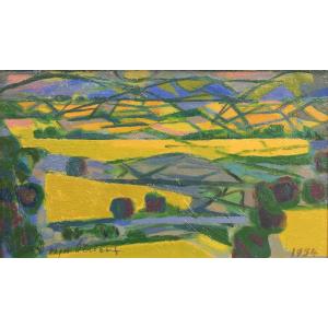 Roger DÉRIEUX - Petit paysage (Mirmande) - Huile sur panneau - Signée et datée 1954