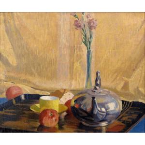 FÉLY-MOUTTET – Nature morte à la théière – Huile sur toile – Signée