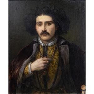 Portrait d’acteur en costume de scène – Huile sur toile – XIXe - Monogrammée
