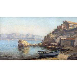Henri BARET – L’anse de Maldormé à Marseille– Huile sur panneau – Signée, datée 1905 au revers