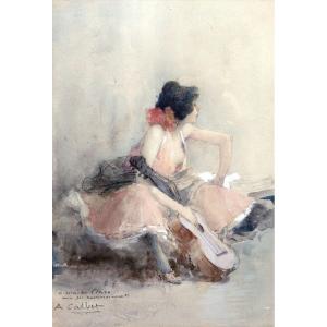 Antoine Calbet - Guitarist At Rest - Nudes In The Woods - Watercolors - Signed